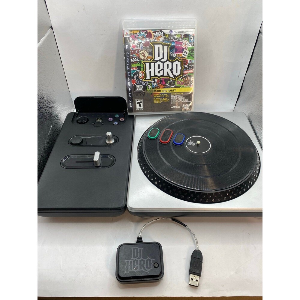 DJ Hero wireless Turntable w Dongle Game For PS3 PlayStation 3 Tested Working